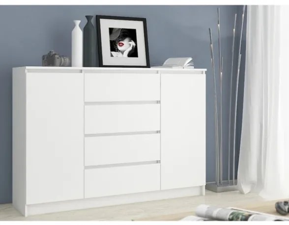 Credenza Soggiorno 2 Ante 4 Cassetti 160x40x100 Artika Bianca