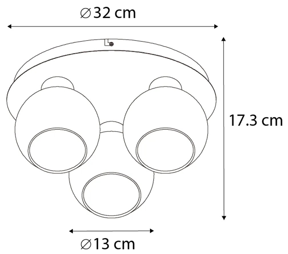 Plafoniera smart nera con vetro fumé 3 luci incl. WiFi A60 - Vidro