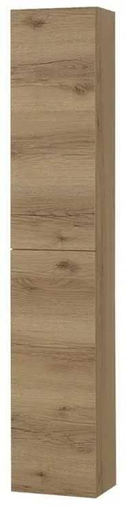 Colonna bagno sospesa H160 cm in legno color quercia naturale con ripiani Leda