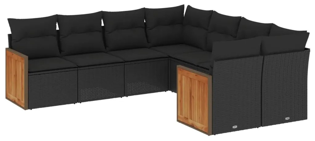 Set divani da giardino con cuscini 8 pz nero in polyrattan