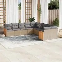 Set Divano da Giardino 10 pz con Cuscini Beige in Polyrattan 3228033