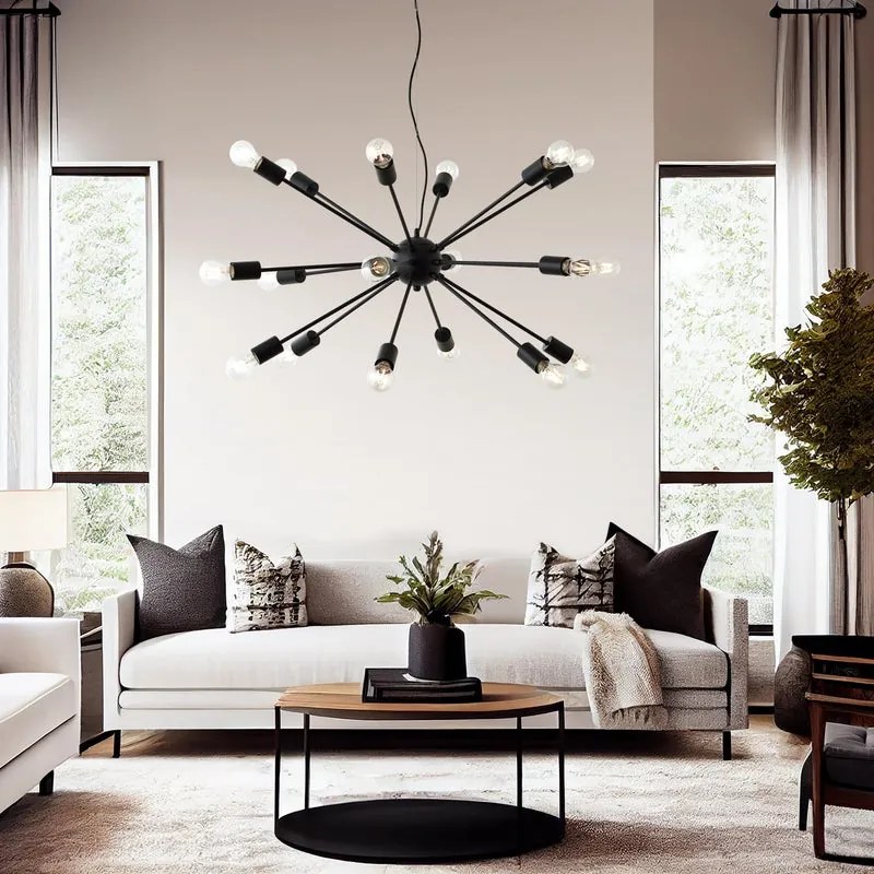 Lampadario Moderno Dree PE18 / E27 / w/o bulbs nero paralume nero 18x E27 Ø98cm BRILLIANT