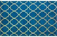 Tappeto Blu con dorato Motivo Quadrifoglio Viscosa con Cotone 140 x 200 cm Stile Modern Glam