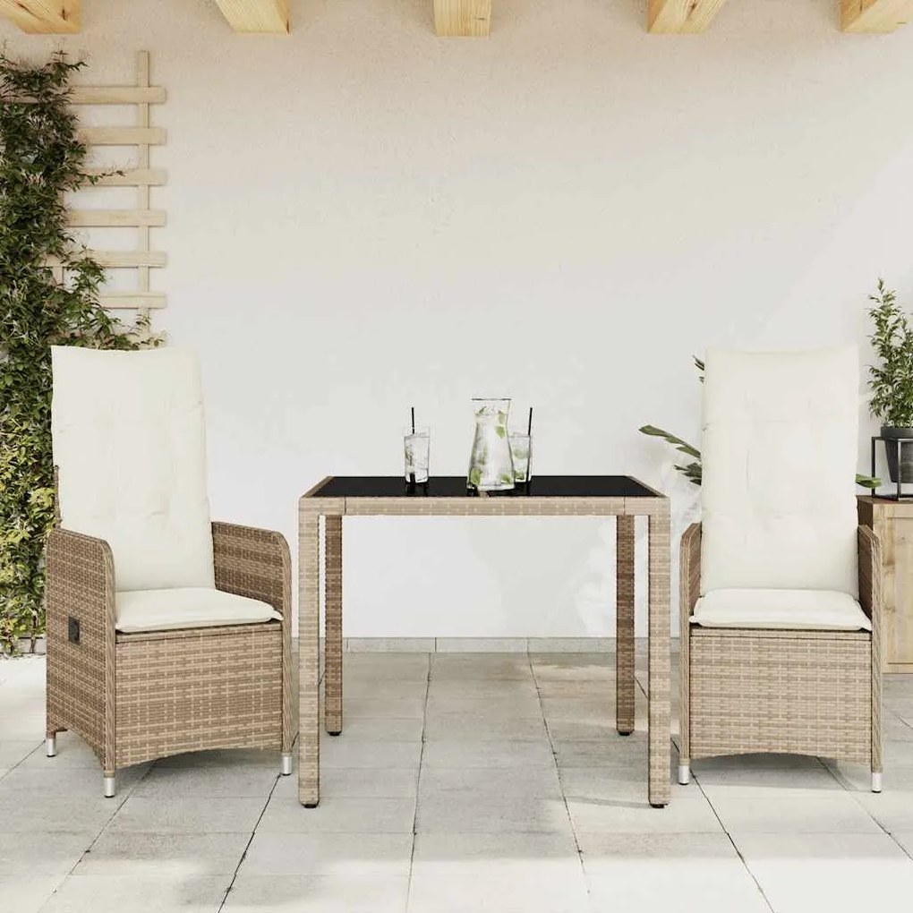 Set Da Bistrò Da Giardino 3 Pz Con Cuscini Beige İn Polyrattan /