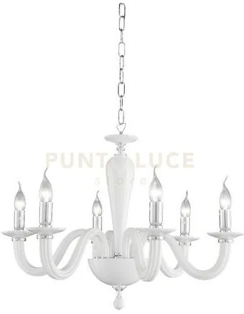 Lampadario ravel 6 luci attacco e14 bianco e cromo d.70cm