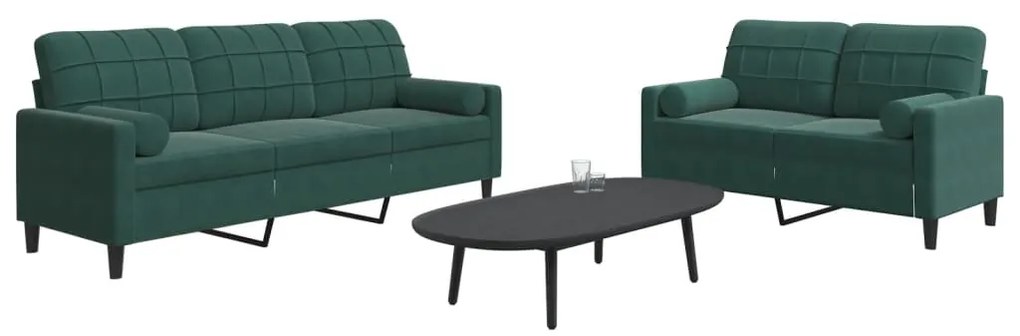 Set Di Divani 2 Pz Con Cuscini E Rinforzi Verde Scuro Velluto /