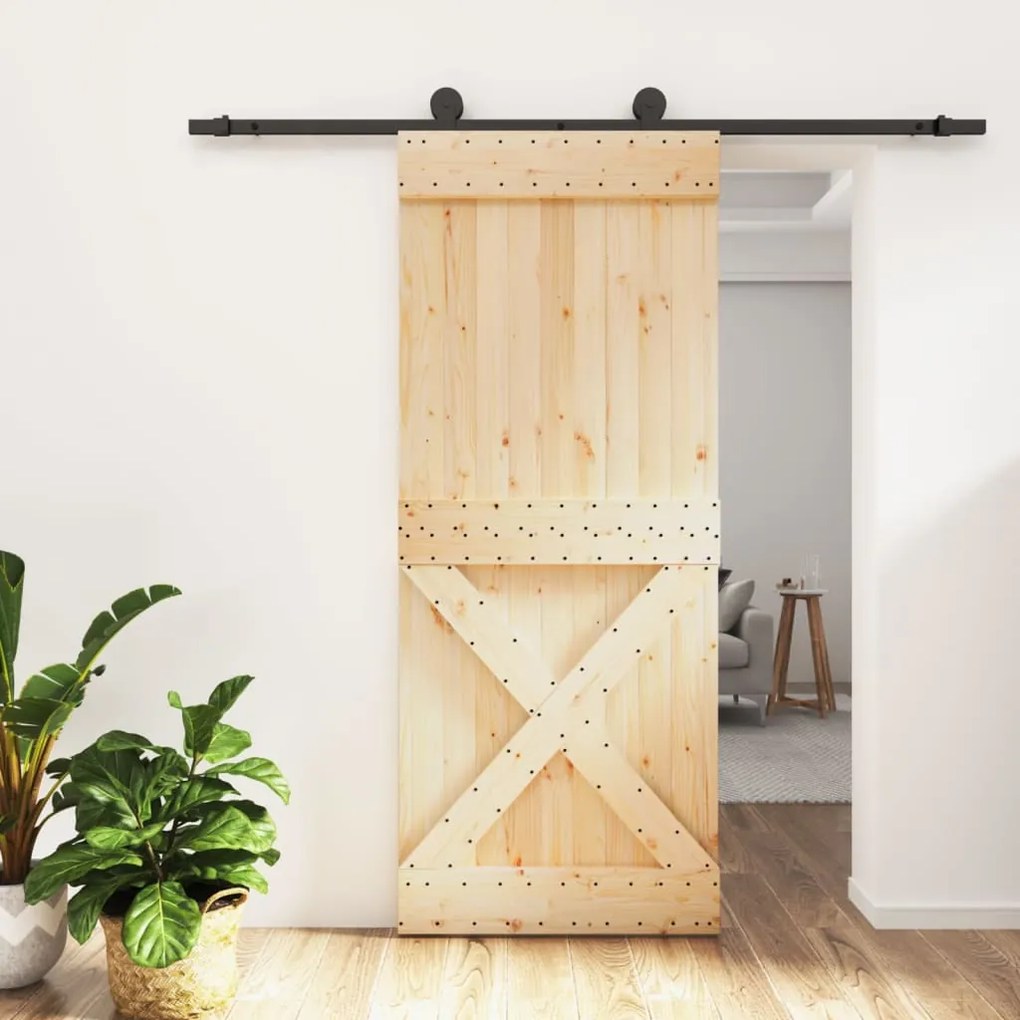 Porta Scorrevole Con Set Hardware 85x210 Cm Legno Massello Pino /