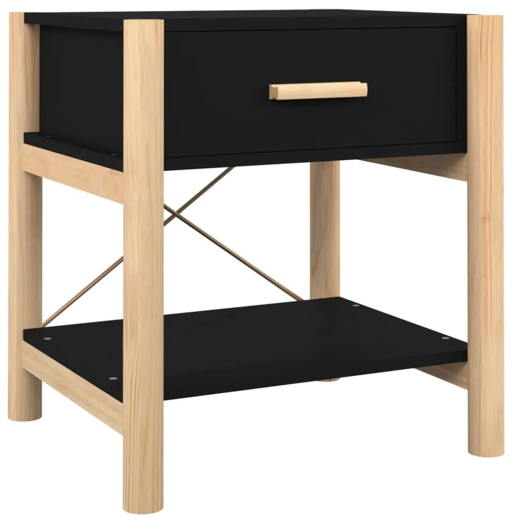 Tavolini da letto 2pz nero 42x38x45 cm in legno multistrato