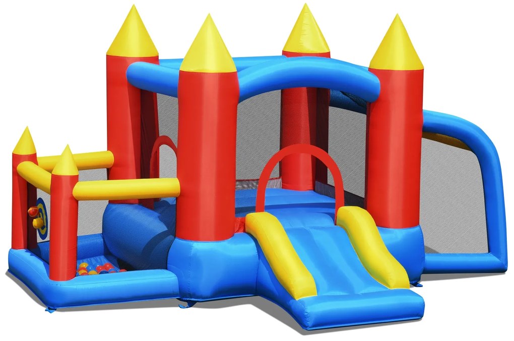 Costway Castello gonfiabile con scivolo e compressore per bambini, Casa gonfiabile con borsa di trasporto per interno ed esterno