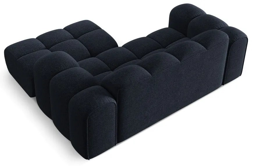 Divano angolare blu scuro (con penisola a destra/con chaise lounge) con rivestimento in ciniglia Treno – Cosmopolitan Design