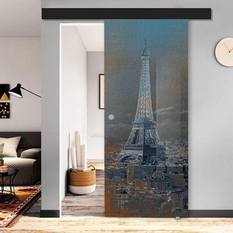 Porta scorrevole Eiffel in cristallo, L 88 x H 215 cm, con binario Atelier nero