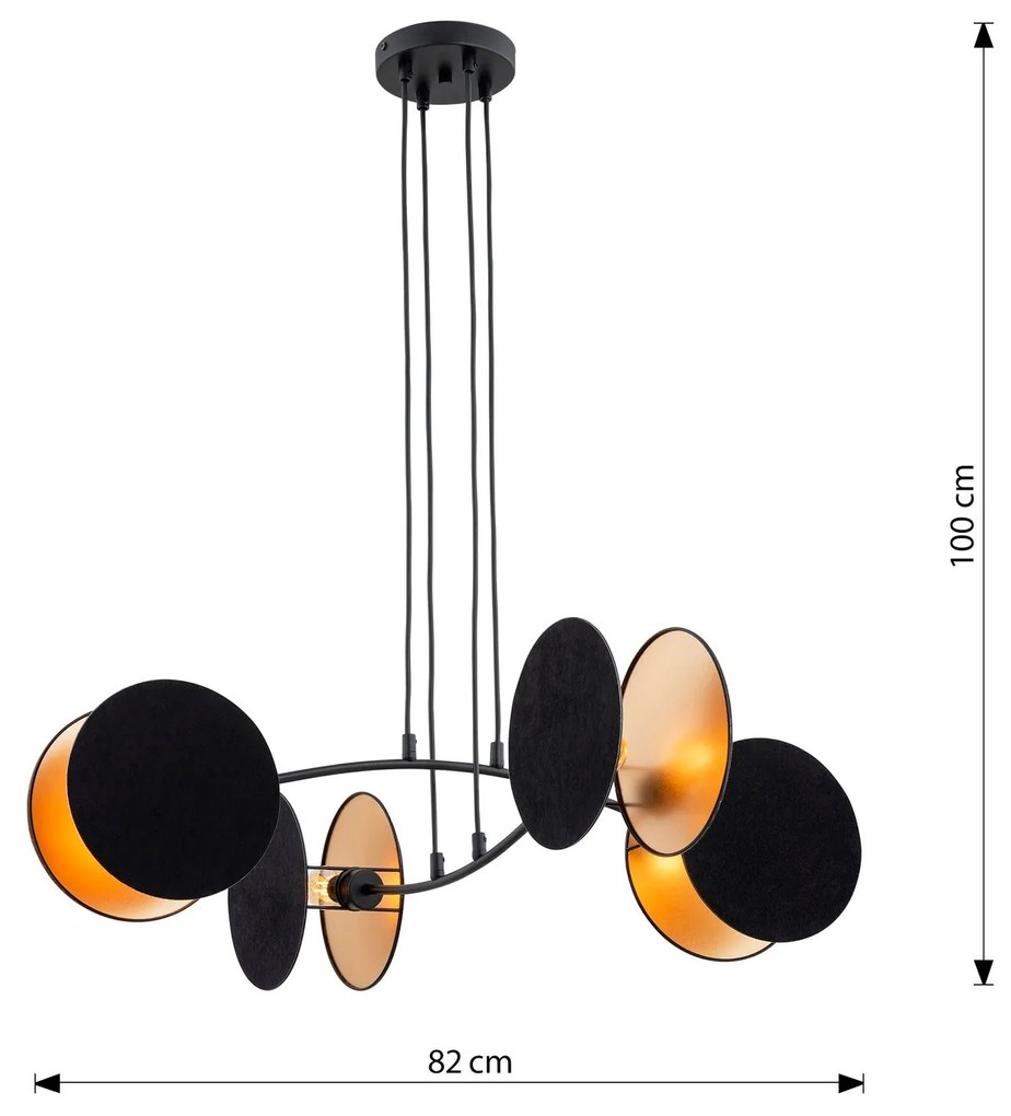 Lampada A Sospensione 4 Luci Moderna Motif In Acciaio Nero E Oro