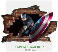 CAPITAN AMERICA Adesivo murale parete 3D wall sticker camera ragazzi Misura: 150x100 cm