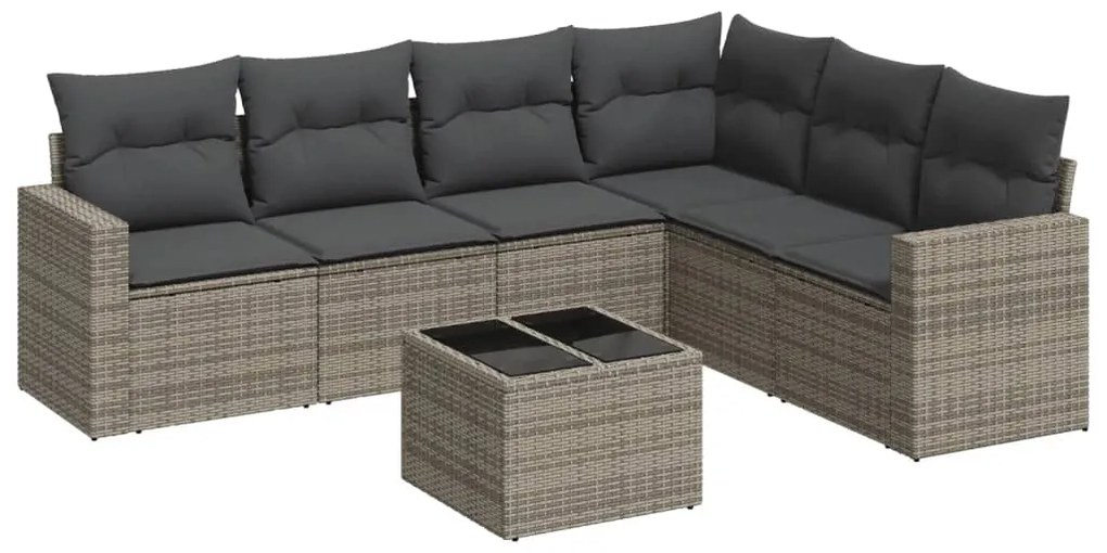 Set divani da giardino 7 pz con cuscini grigio in polyrattan