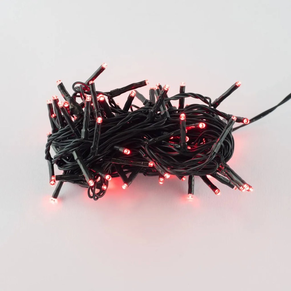 Catenaria Natalizia LED 8m 8 GIOCHI DI LUCE Cavo VERDE IP44 Luce ROSSO Colore Rosso 620 - 625 °K