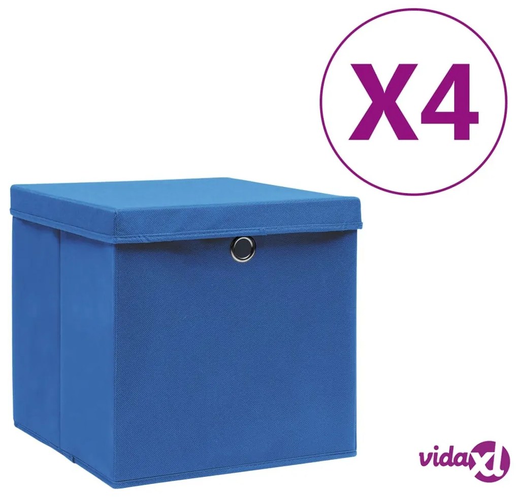 vidaXL Contenitori con Coperchi 4 pz 28x28x28 cm Blu