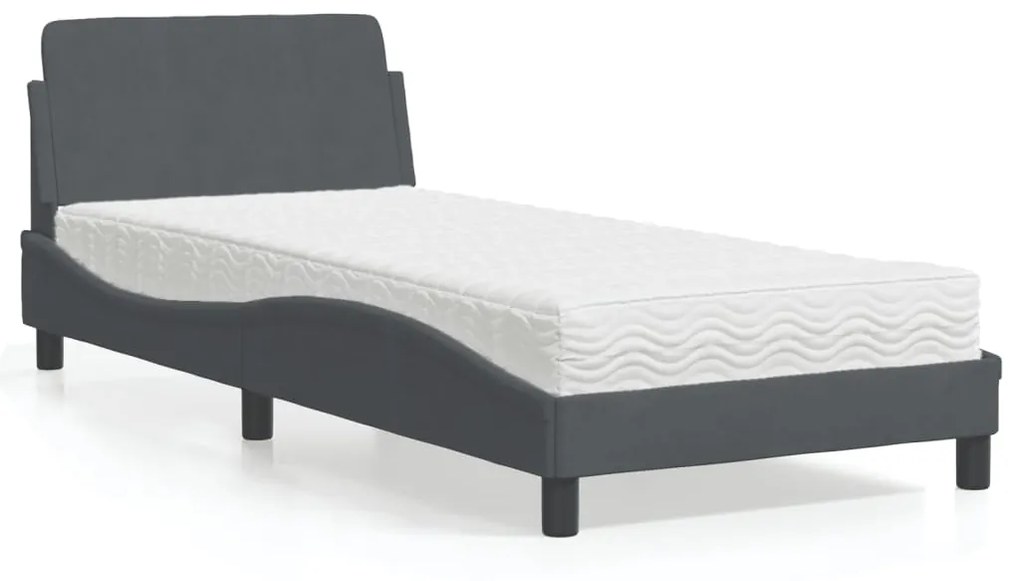 Letto Con Materasso Grigio Scuro 90x200 Cm İn Velluto /
