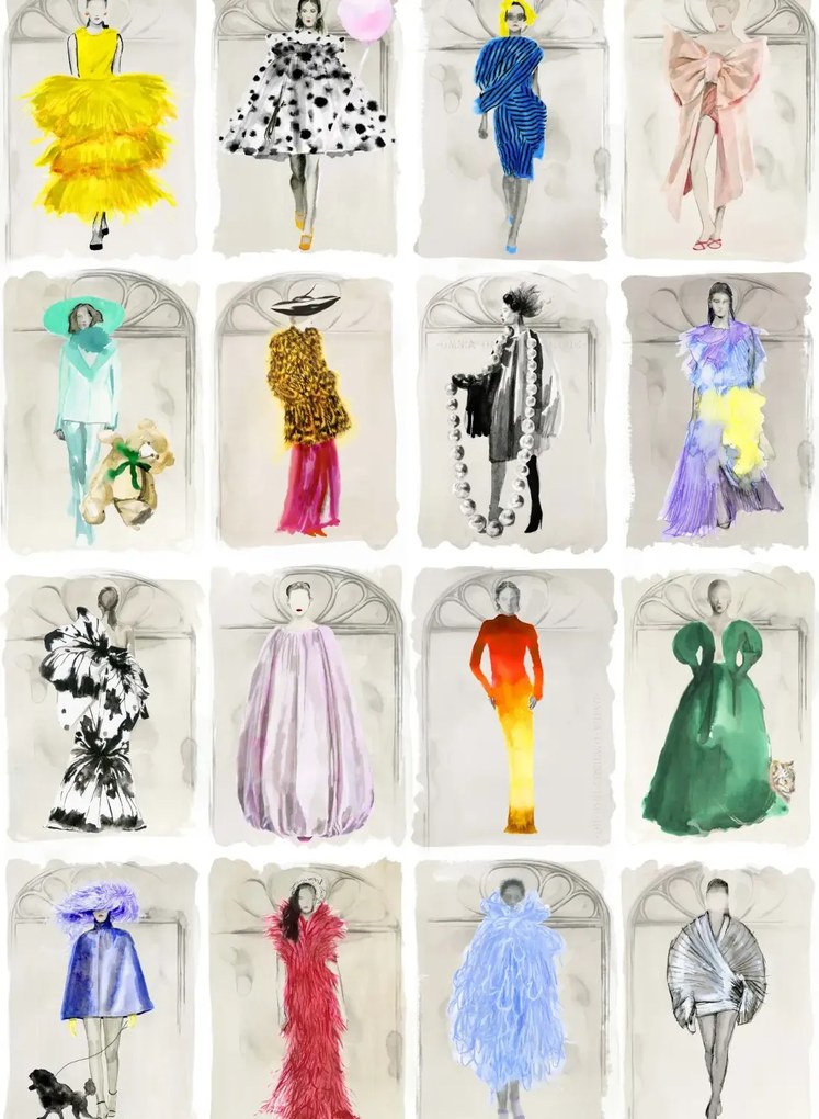Cole & Son Carta da parati Couture Carousel with Windows - Bright Multi Pearl