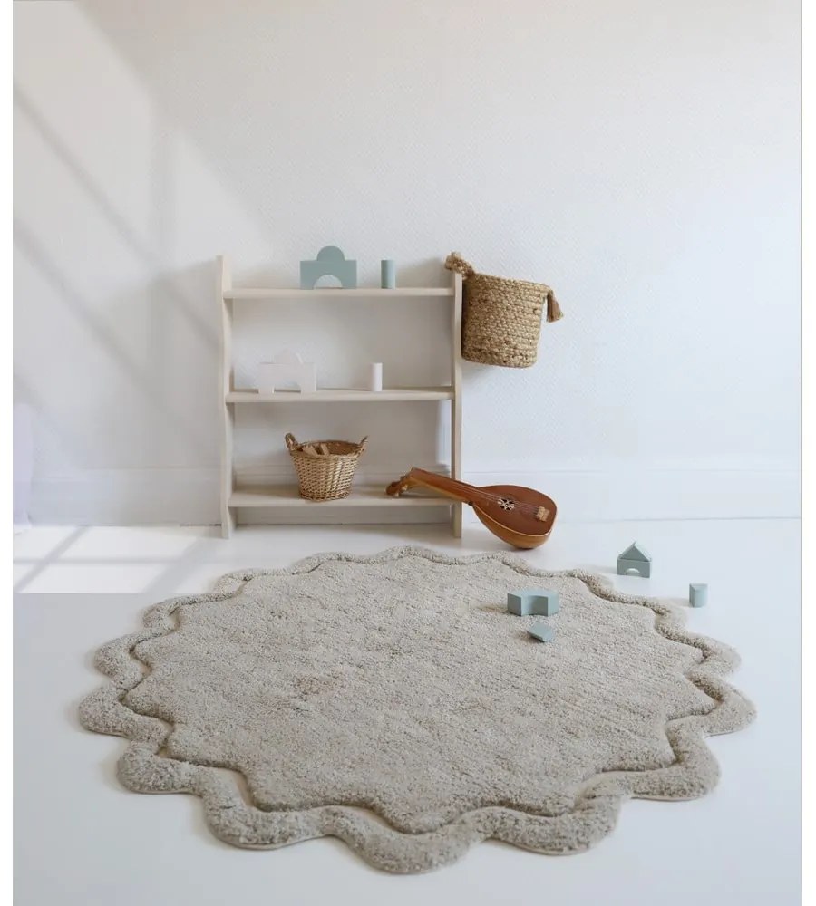 Tappeto rotondo beige in cotone lavabile e tessuto a mano ø 110 cm Sweet April Lin – Nattiot