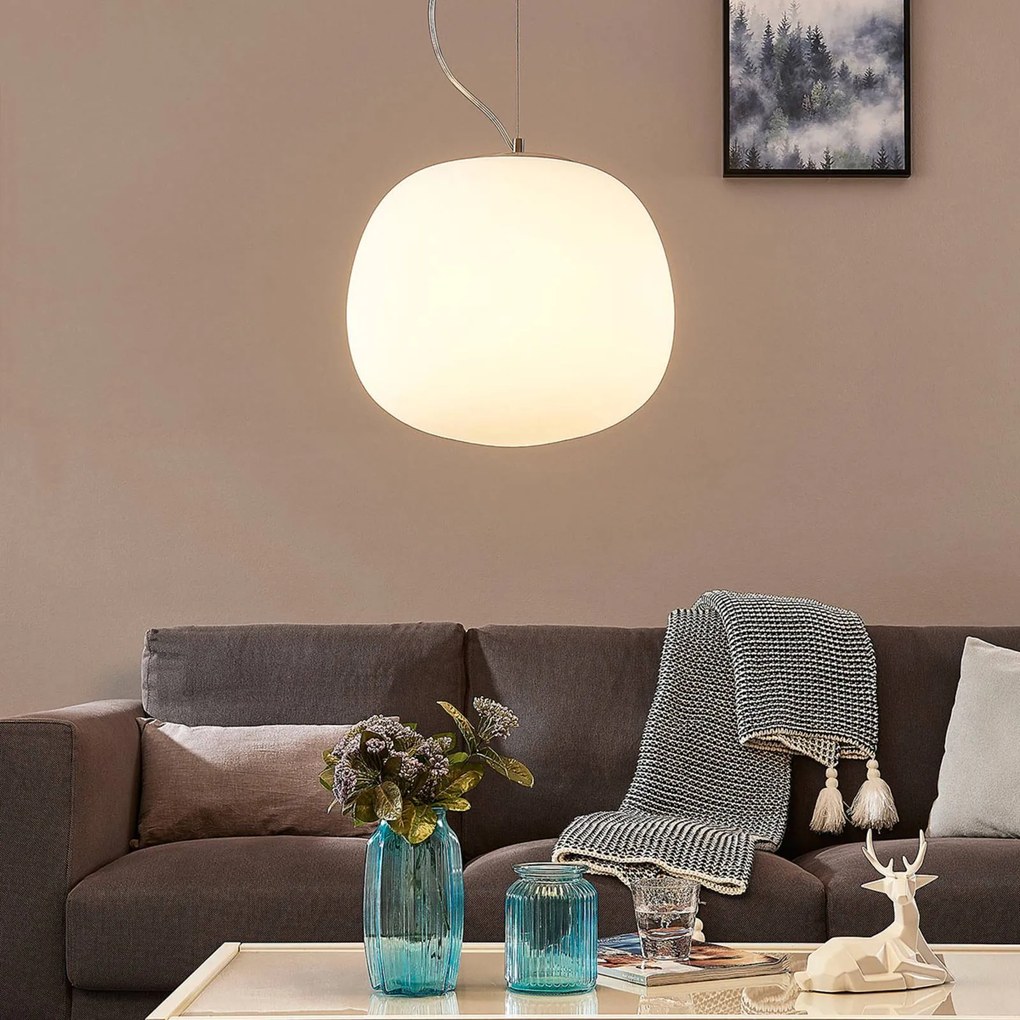 Lindby lampada a sospensione Ginevra, Ø 38 cm, bianco, vetro, E27