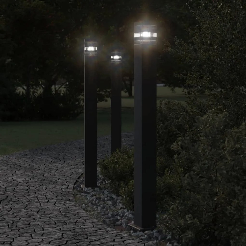 Lampade Terra Per Esterni Con Sensori 3pz Nere 110cm Alluminio /