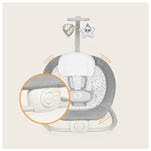 Lionelo - Dondolo vibrante per bambini con melodia PASCAL, 2xAA, grigio