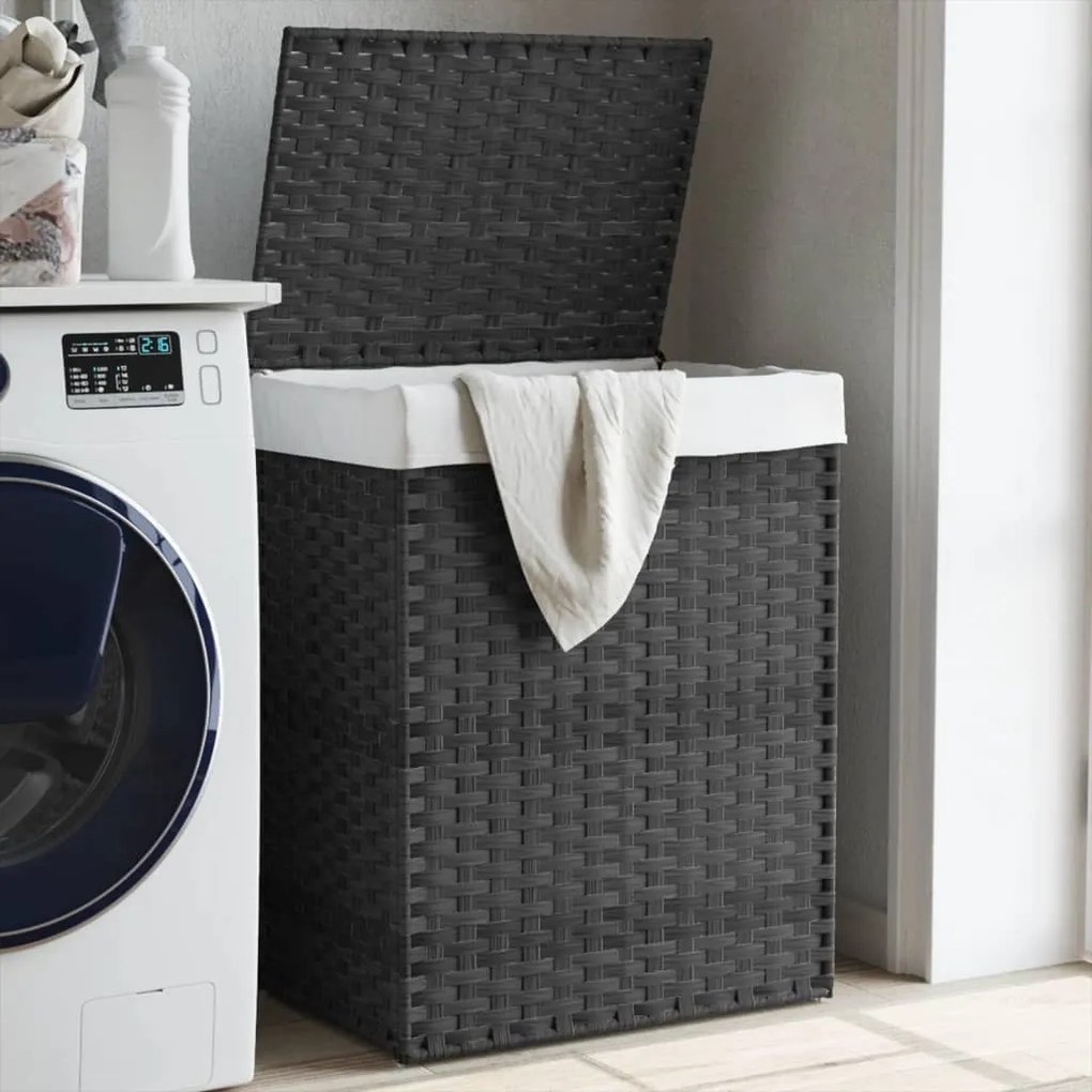 Cesto Portabiancheria Coperchio Grigio 46x33x60 Cm Polyrattan /