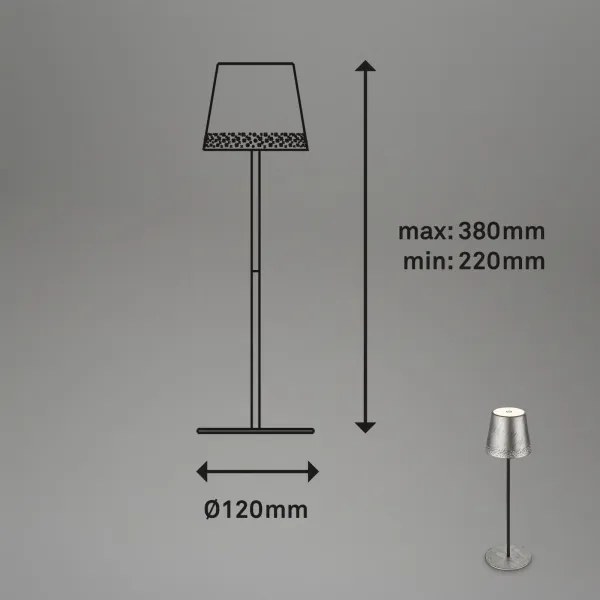Brilo - Lampada da tavolo ricaricabile a LED a sfioramento KIKI, LED 2,6W/5V, IP44, batteria 2600 mAh, argento