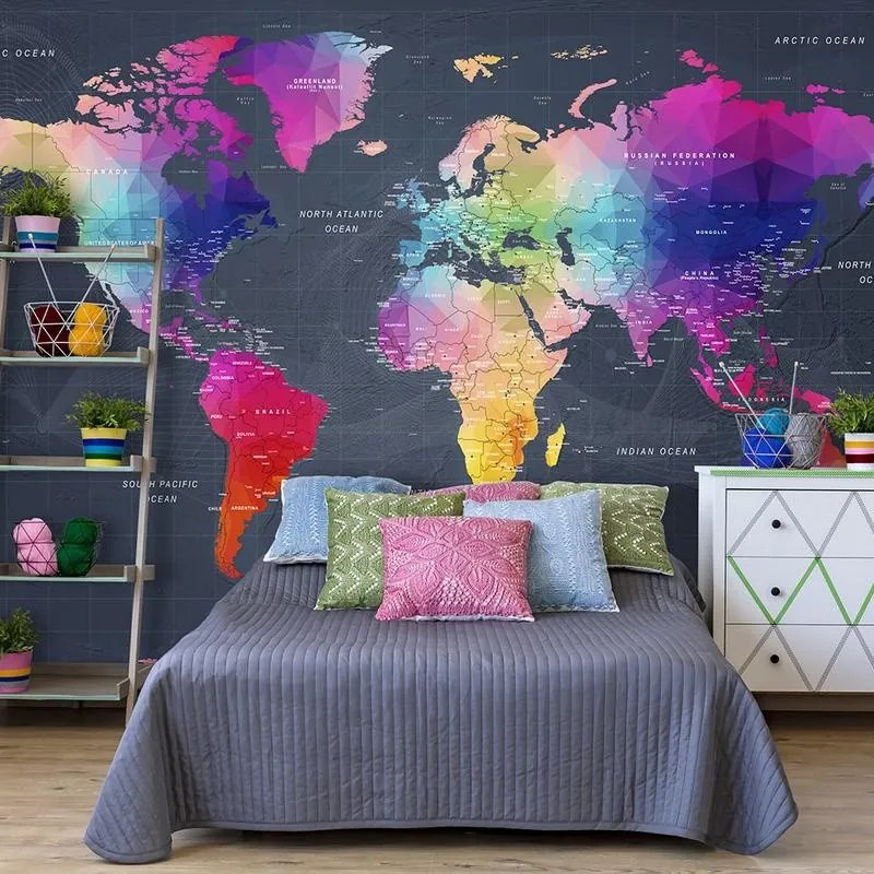 Fotomurale adesivo  World Map: Colourful Crystals  Larghezza x Altezza Home decor 147x105