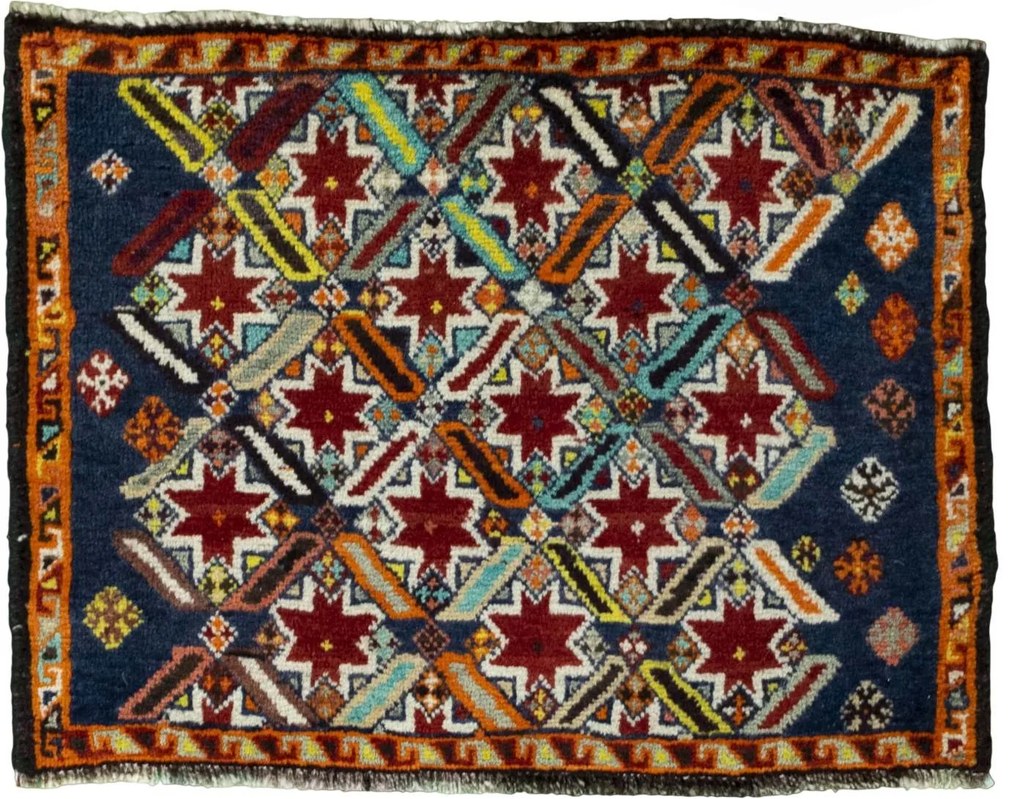 Shiraz Tappeto 50x60 Blu (Iran) Annodato A Mano