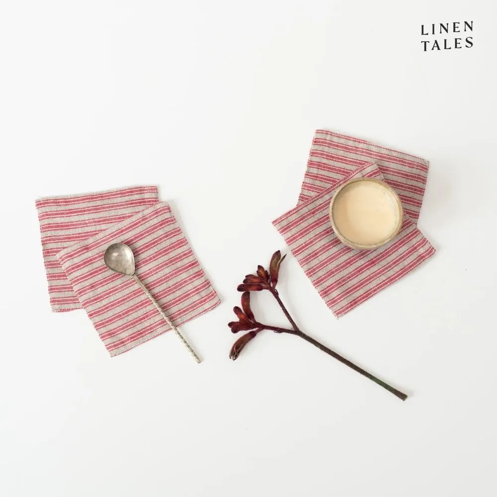 Sottobicchieri di colore rosso-naturale in set di 4 pezzi Red Natural Stripes - Linen Tales