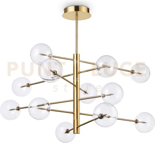 Equinoxe sospensione in vetro trasparente e ottone antico 12 luci a...