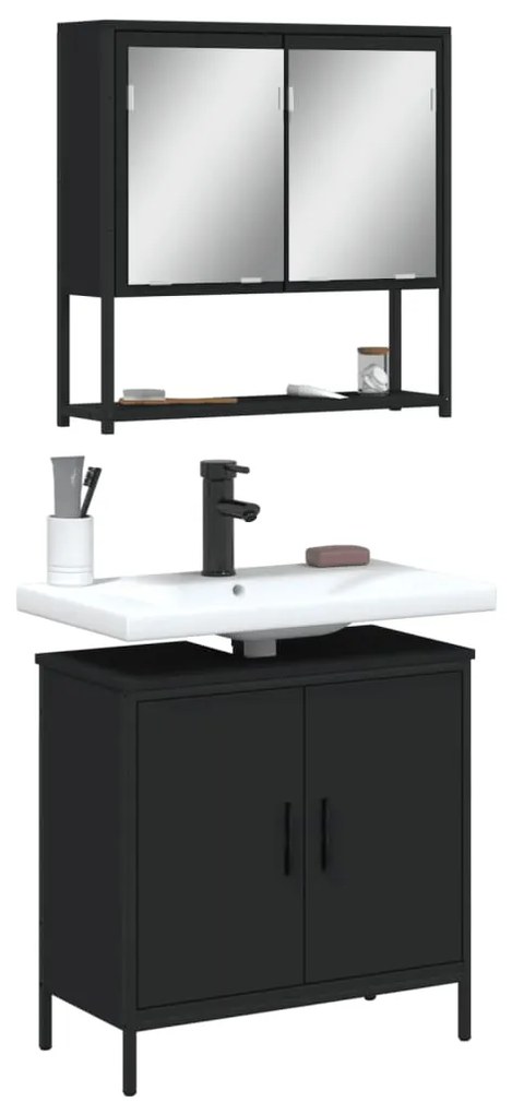 Set Mobili Da Bagno 2 Pz Nero İn Legno Multistrato /