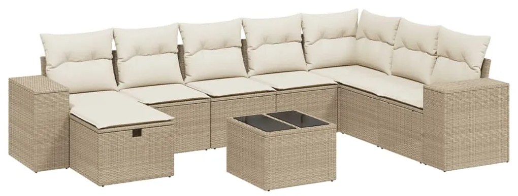 Set divano da giardino 9 pz con cuscini beige in polyrattan