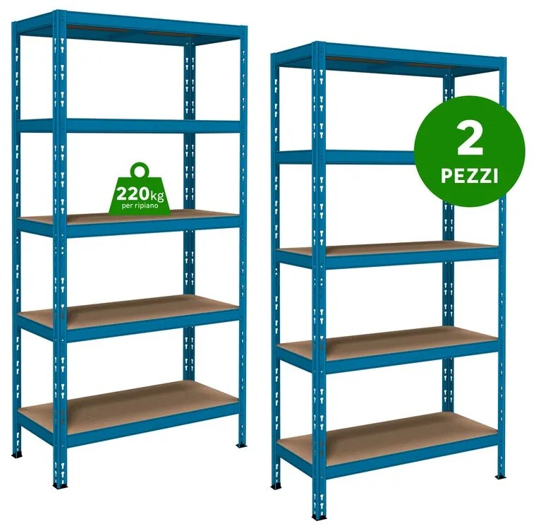 Set di 2 scaffali Pokerino L 100 x P 40 x H 180 cm blu, portata per ripiano 175 kg