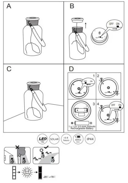 Globo 33979 - Lampada LED solare SOLAR LED/0,6W/3,2V IP44