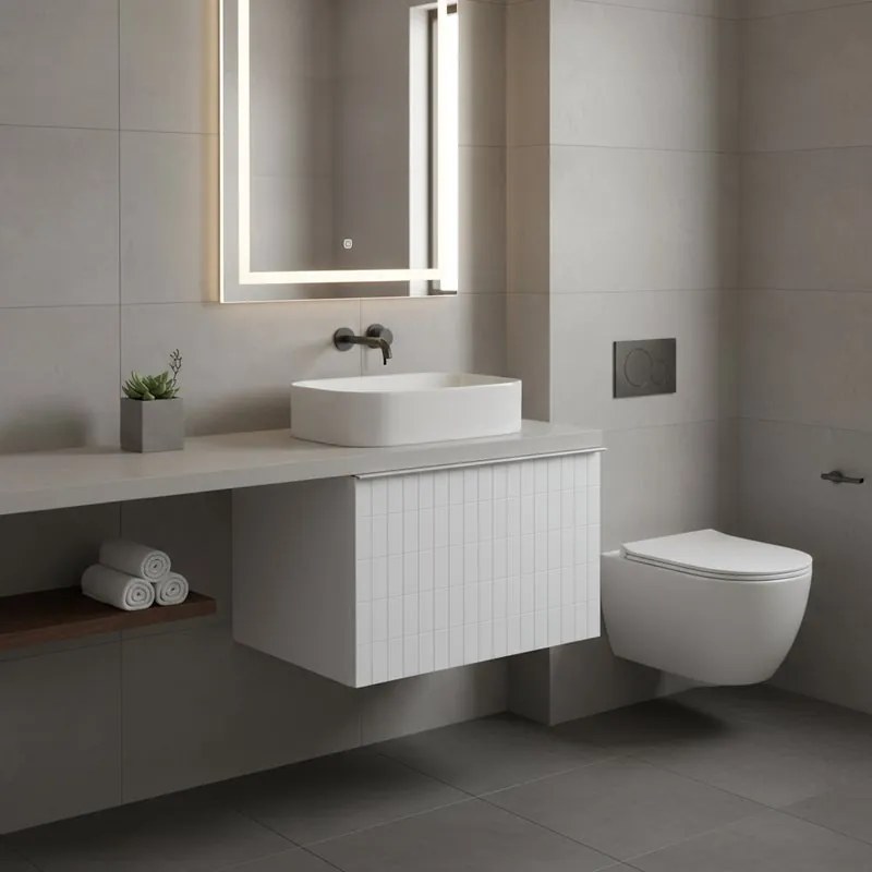 Mobile da bagno sospeso sotto lavabo Pixel grid 1 cassetto L 60 x H 40 x P 45.5 cm bianco laccato opaco, con maniglia alluminio nero opaco