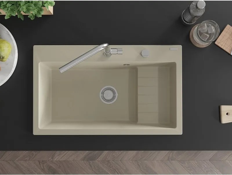 Mexen Omar lavello in granito 1-vasca 800 x 480 mm, beige, sifone cromato - 6520801005-69