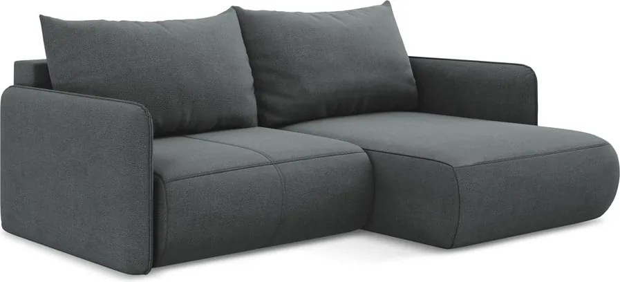 Divano angolare grigio allungabile/con contenitore (con penisola a destra) Nanea – Makamii