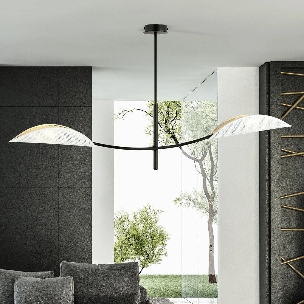 Sospensione Nordica 2 Luci Lotus In Acciaio Nero Bianco E Oro Bracci Regolabili