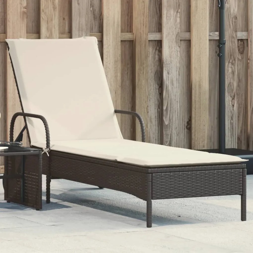 Lettino Prendisole Con Ruote E Cuscino İn Polyrattan Nero /