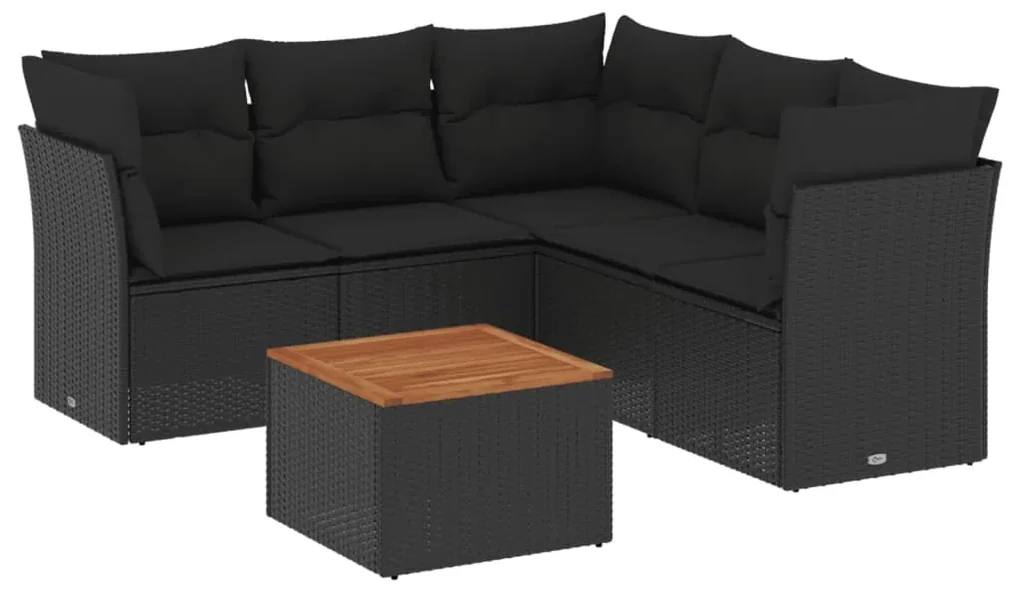 Set divano da giardino 6 pz con cuscini nero in polyrattan
