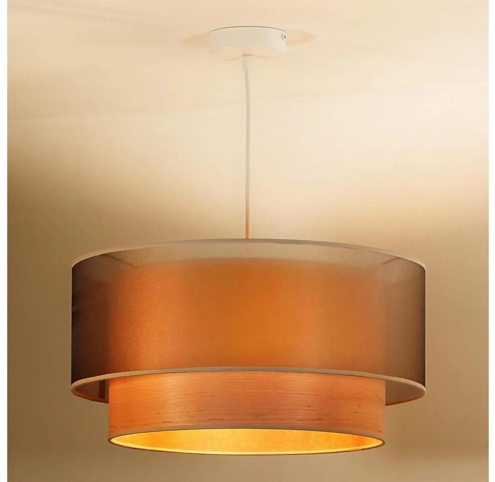 Duolla - Lampadario a sospensione con filo WOOD BOHO 1xE27/15W/230V diametro 45 cm rame/beige