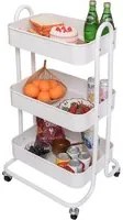 Carrello da Cucina 3 Ripiani con Ruote e 3 Cesti Portaoggetti46x40x84cm Bianco