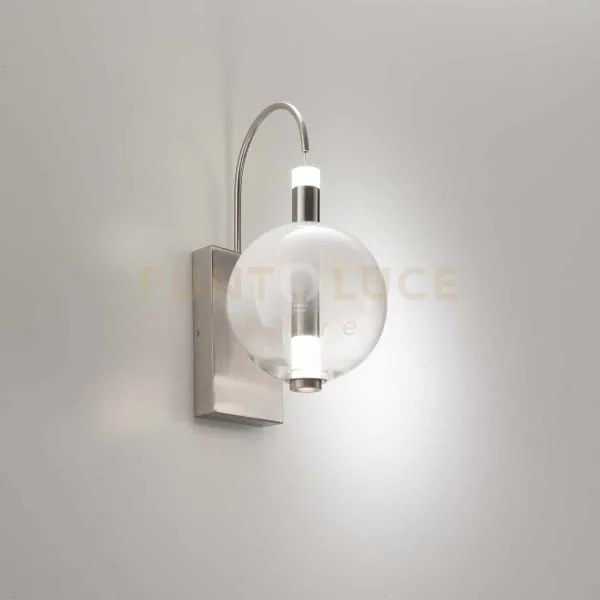 Lampada da parete aurora, nichel satinato con vetro bianco 10w 850l...