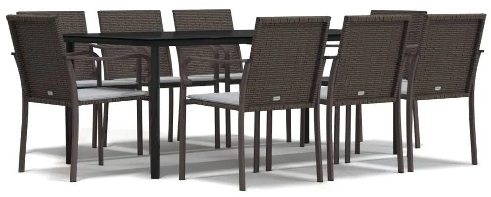 Set pranzo da giardino 9 pz con cuscini in polyrattan e acciaio
