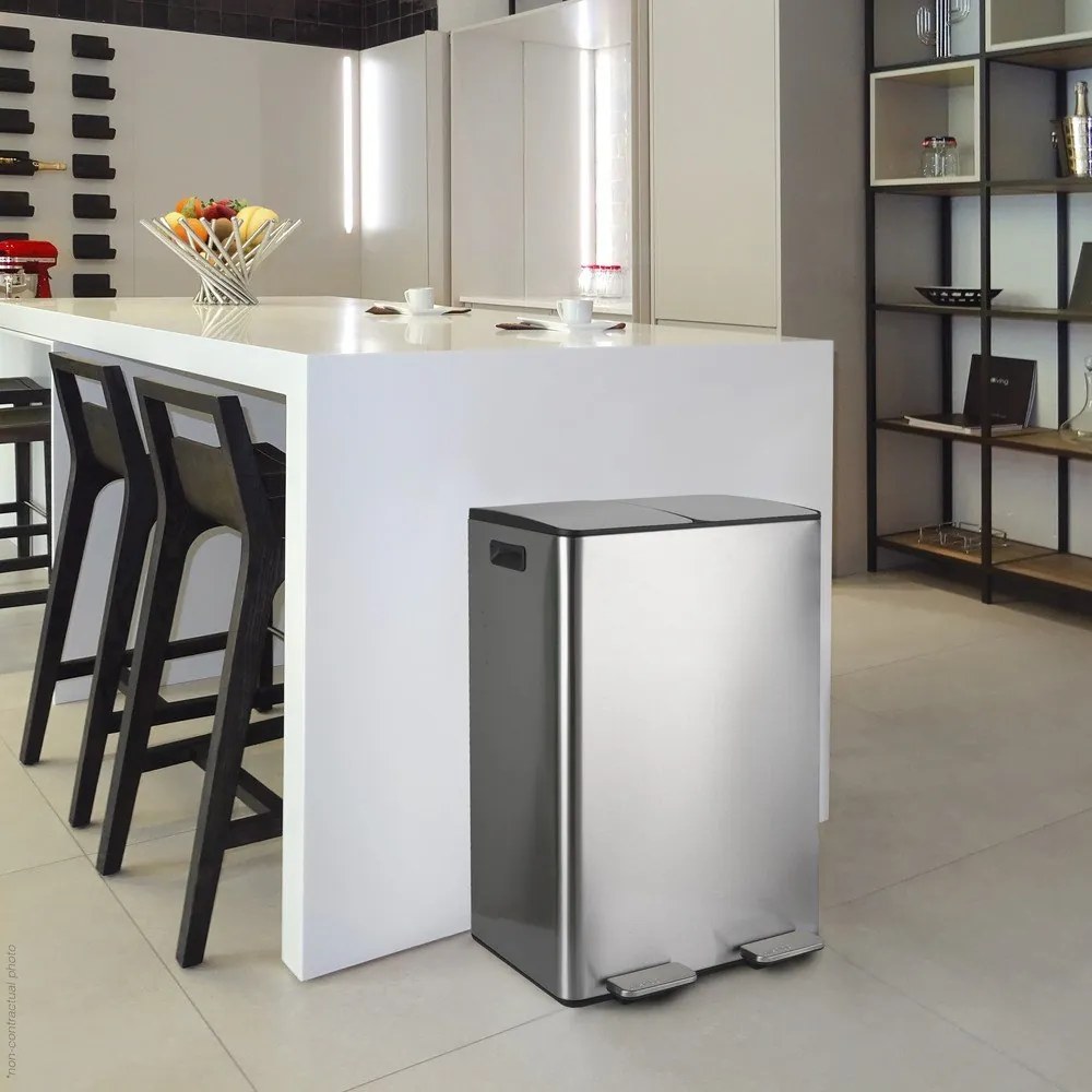 Cestino per la spazzatura color argento opaco in acciaio per raccolta differenziata/con pedale 2x30 l Aliya – Spirella