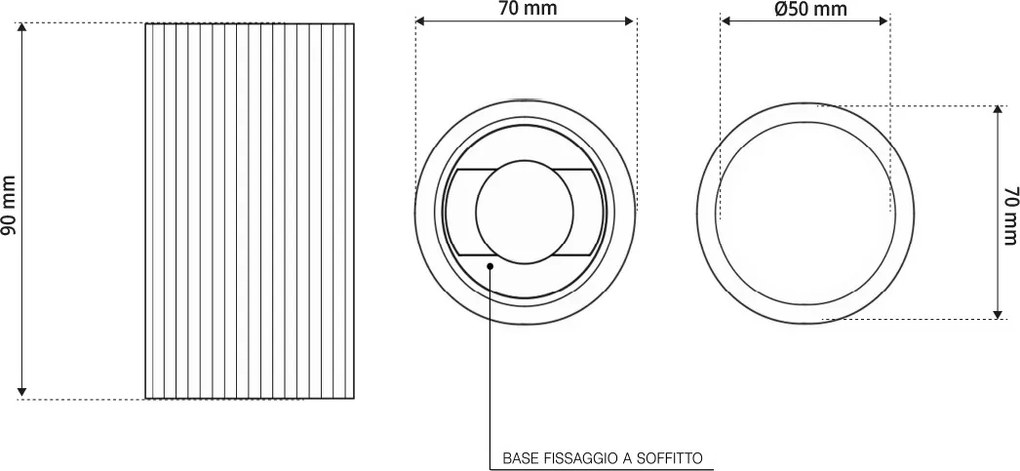 Plafoniera Cilindrica Ø70x90mm GU10 in Gesso Rigato Pitturabile
