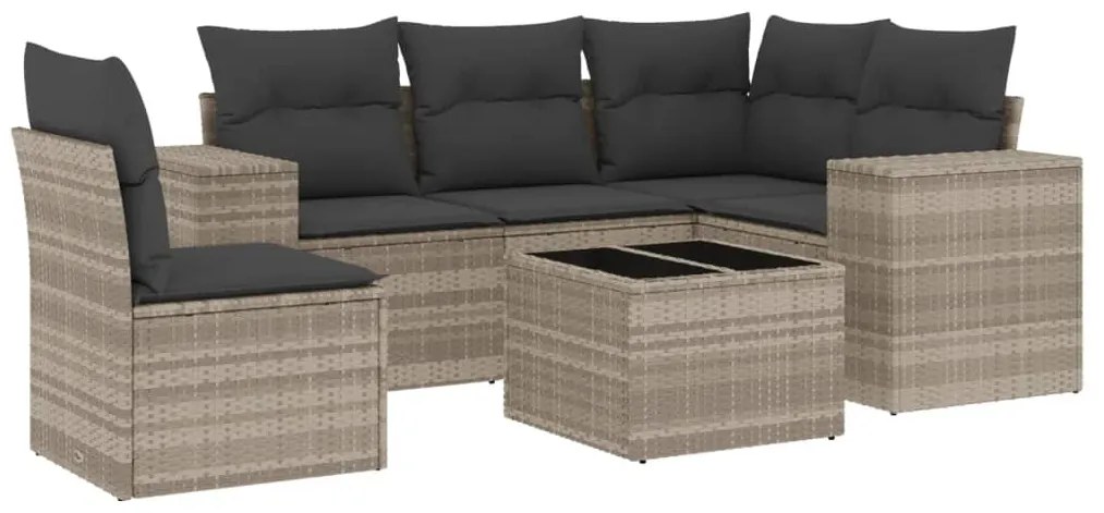 Set divano da giardino 6pz con cuscini grigio chiaro polyrattan