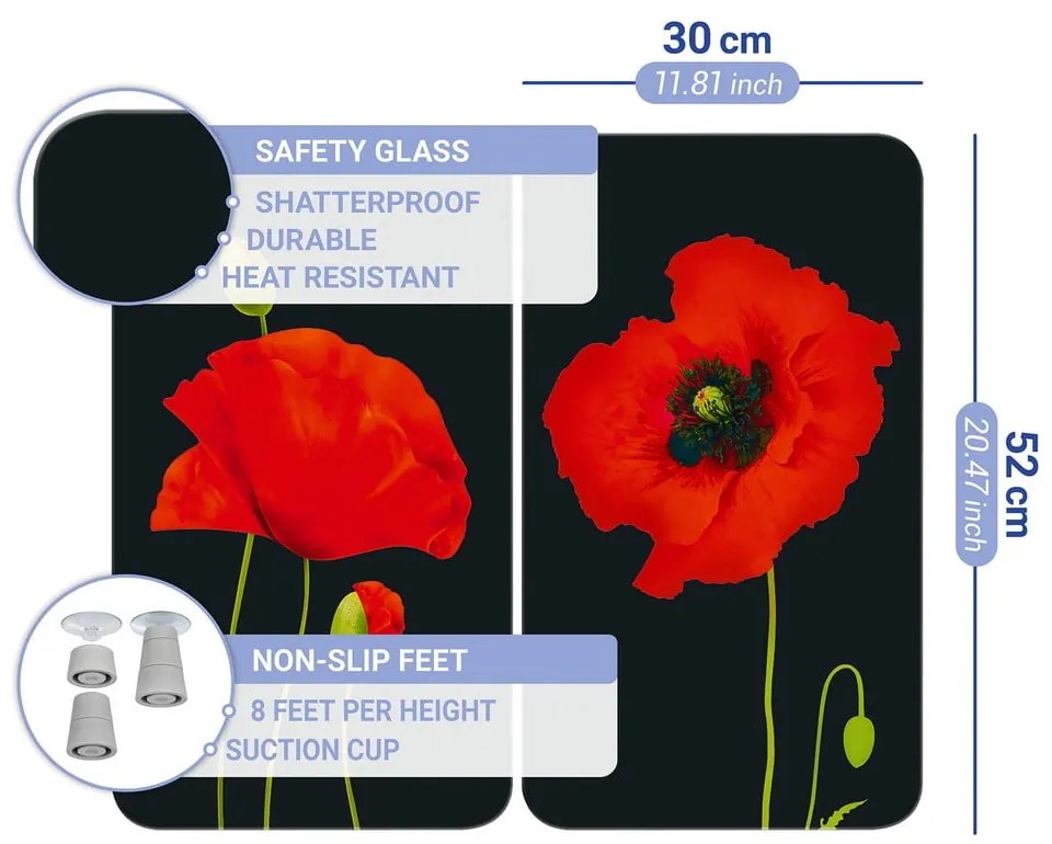 Set di 2 coperchi per stufe in vetro temperato 52x30 cm Poppy - Maximex